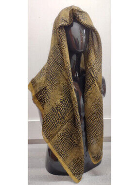 Vintage Silk Scarf 1980s New Wave Reptile Black Mocha Green Zashi India 39 x 39